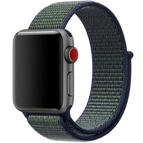 Curea iUni compatibila cu Apple Watch 1/2/3/4/5/6/7, 38mm, Nylon Sport, Woven Strap, Navy Blue/Green