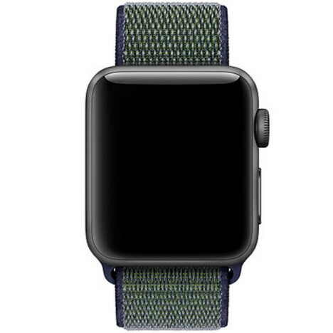 Curea iUni compatibila cu Apple Watch 1/2/3/4/5/6/7, 42mm, Nylon Sport, Woven Strap, Navy Blue/Green